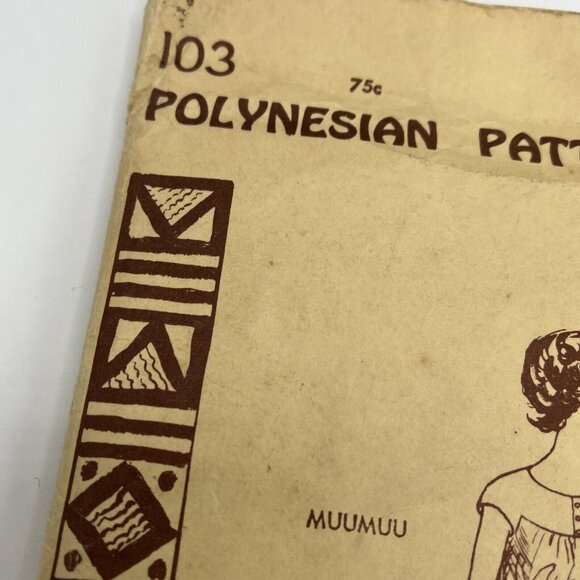 Polynesian Pattern 103 Muumuu Bust 32 Hawaiian Dress BOW PIECE MISSING RARE - Picture 3 of 4